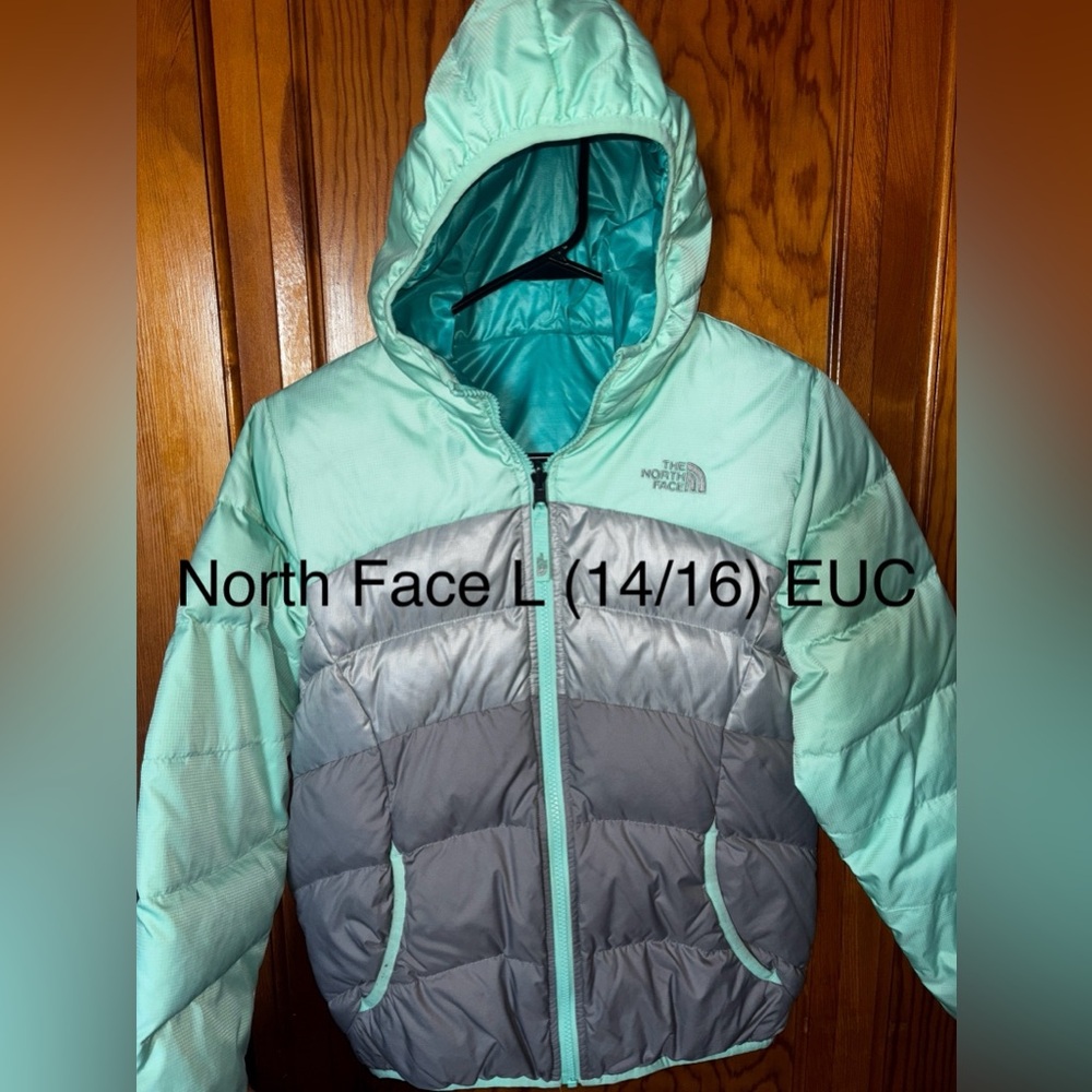 The North Face Aqua and Gray Hooded Jacket